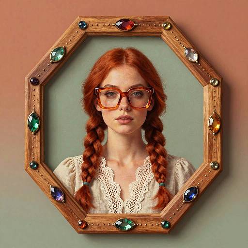 Stylized Female Portrait in Gemstone Frame