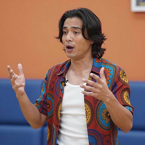 Expressive Man in Colorful Attire