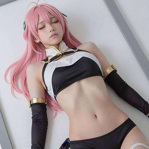 Pink-Haired Woman in Cosplay Pose