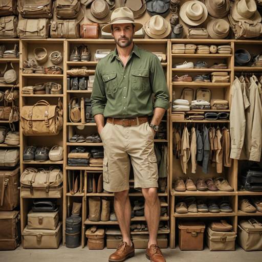 Man in Safari Outfit Standing in Gear Storage