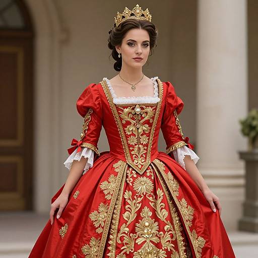 Elegant Rococo Woman in Red Gown