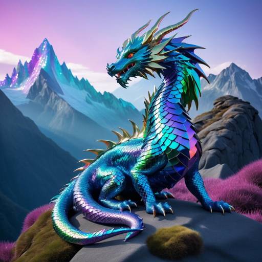 Iridescent Dragon in Mystical Mountain Landscape