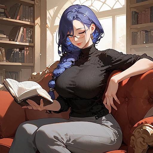 Anime Girl Reading in Library