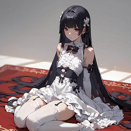 Dramatic Gothic Girl on Red Rug