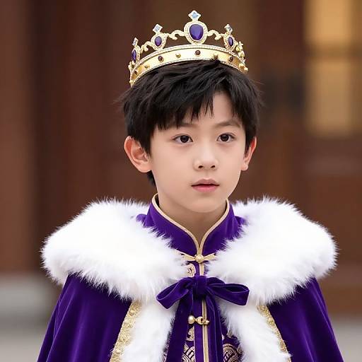 Young Boy in Royal Purple Attire