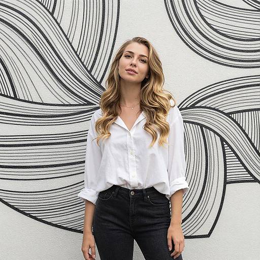 Young Woman Posing by Abstract Mural