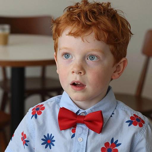 Surprised Boy in Floral Shirt and Bow Tie