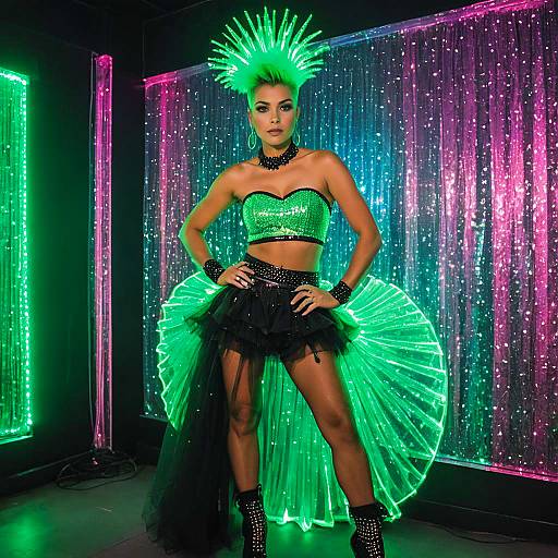 Woman in Neon Glow Stripper Outfit