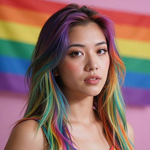 Radiant Woman with Rainbow Hair