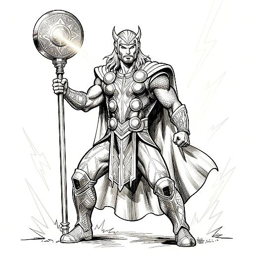 Thor Marvel Outline with Lightning