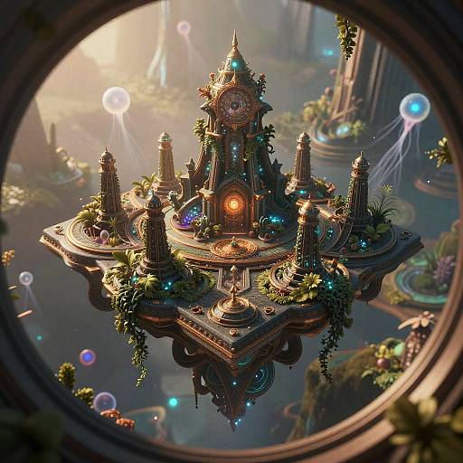 Floating Clockwork Shamanic Bioluminescent Time-Slab