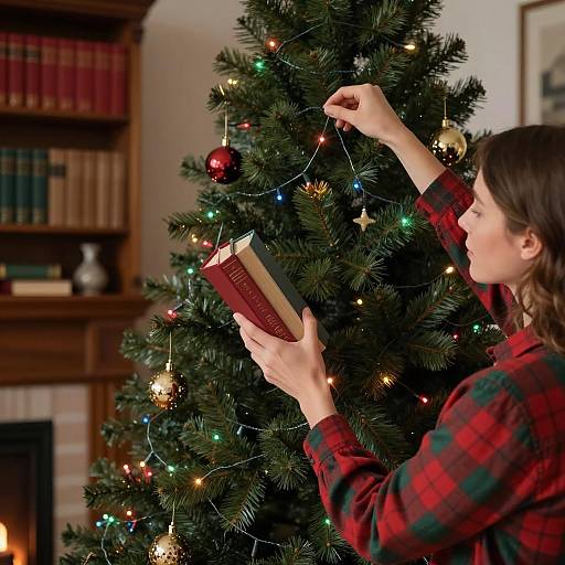 Festive Woman Decorating Christmas Tree