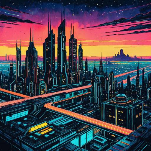 Neon Futuristic Skyline at Dusk Neon Futuristic Skyline at Dusk