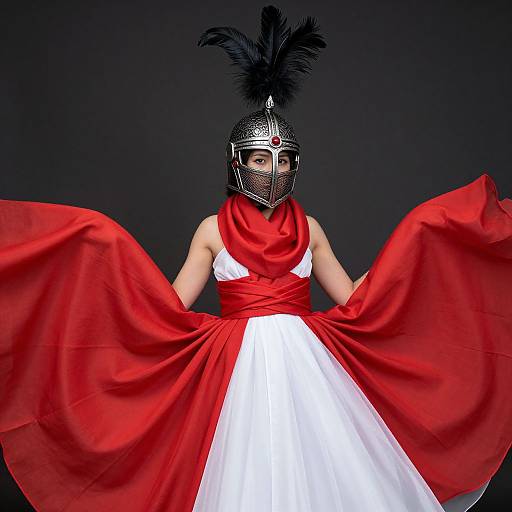 Elegant Fantasy Costume with Feathered Helmet