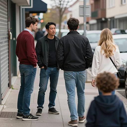 Urban Scene: Three People on Sidewalk