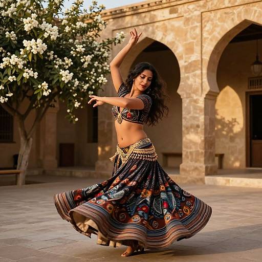 Graceful Belly Dancer in Sunlit Courtyard