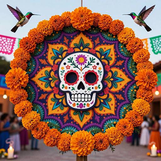 Vibrant Dia de los Muertos Wreath