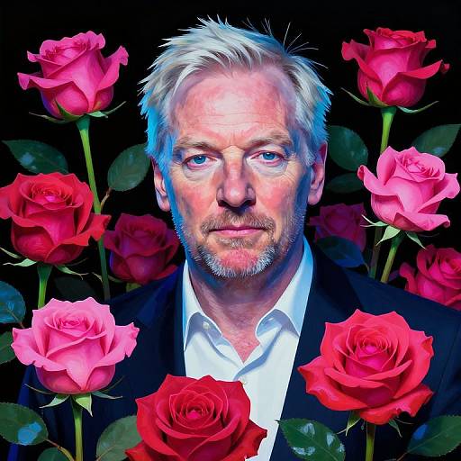 Realistic Portrait of Man Surrounded by Roses