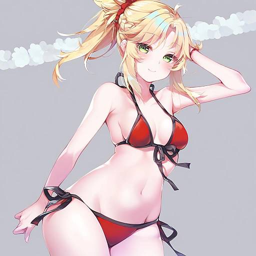 Illustration of Mordred (swimsuit rider) (fate), fate (series) in the style of Kanola u