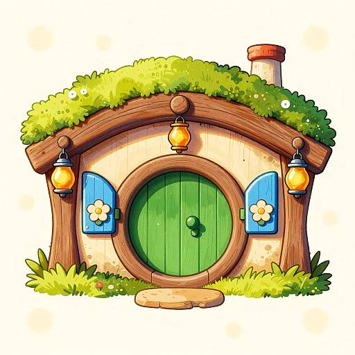 Cheerful Vibrant Hobbit Hole Illustration
