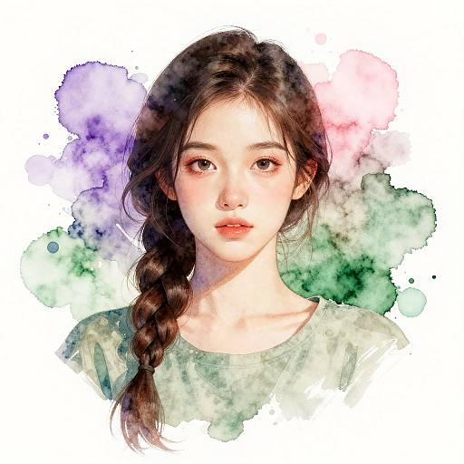 Stylized Watercolor Portrait of Woman