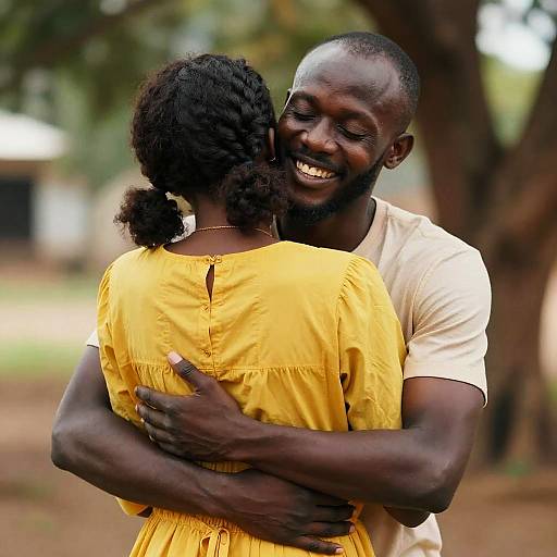 Happy couple embracing outdoors