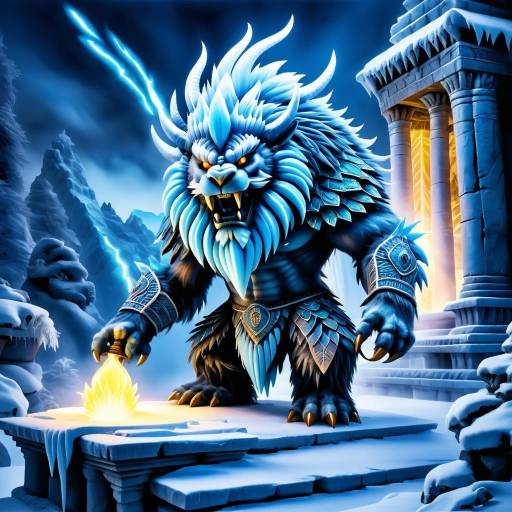 Hybrid Yeti-Manticore at Ancient Icy Temple