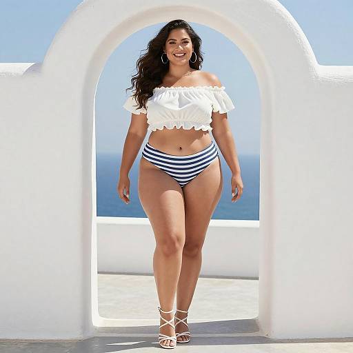 Confident Curvy Woman by Mediterranean Wall