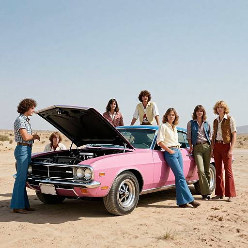 1970s Group with Vintage Muscle Car