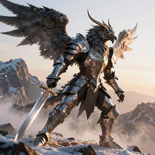 Armored Gryphon Knight at Dawn