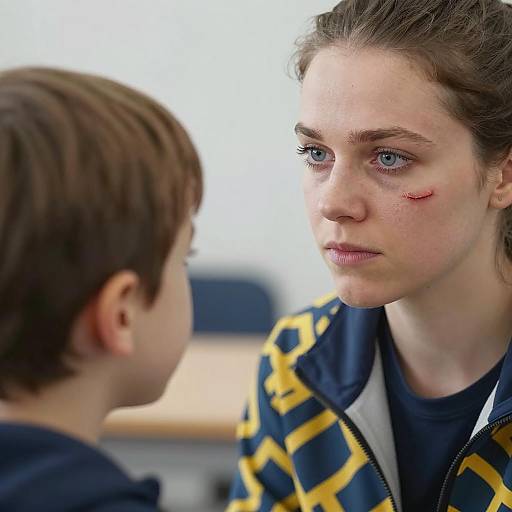 Intense Connection: Woman and Young Boy