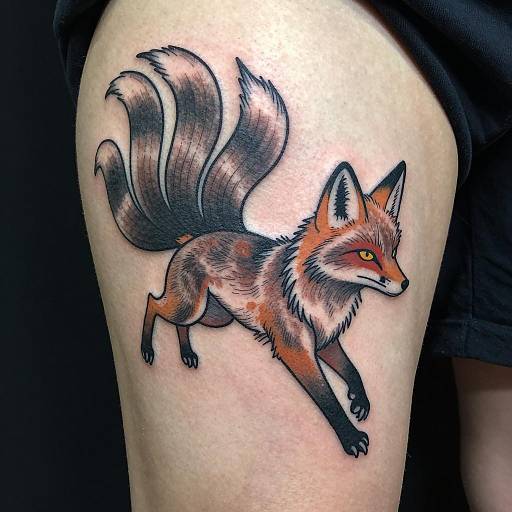 Stylized Multi-Tailed Fox Tattoo