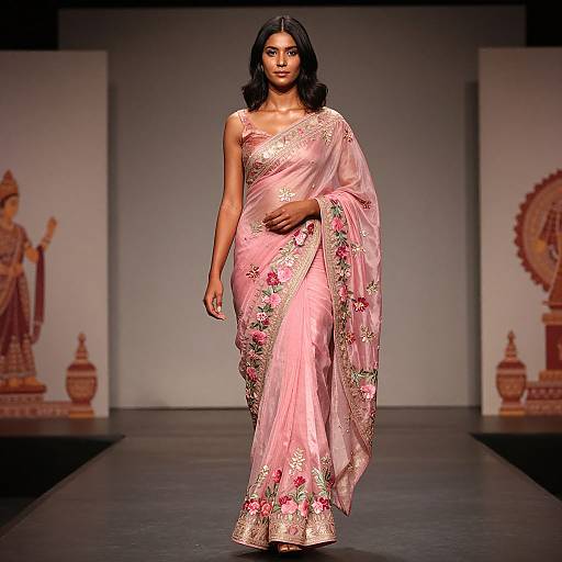 Serene Model in Pink Floral Saree