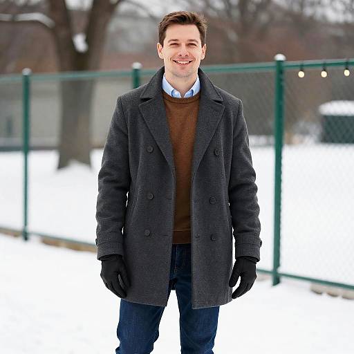 Smiling Man in Winter Coat Outdoors
