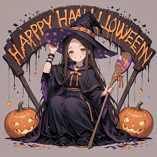 Smiling Girl Holding Halloween Sign