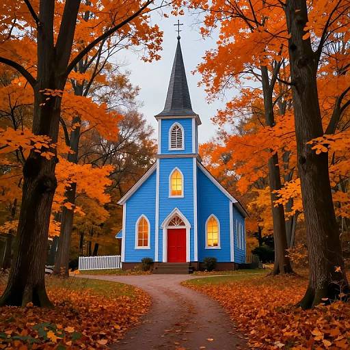Autumn Blue Church Art Print