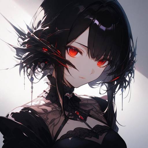 Elegant Gothic Anime Portrait with Dramatic Shadows
