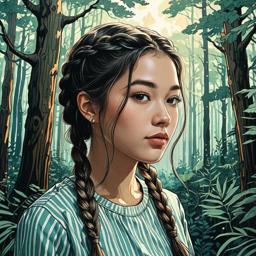 Young Woman with Braided Hair in Whimsical Forest