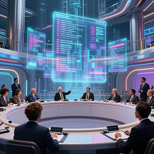 Futuristic City Council Debate Scene