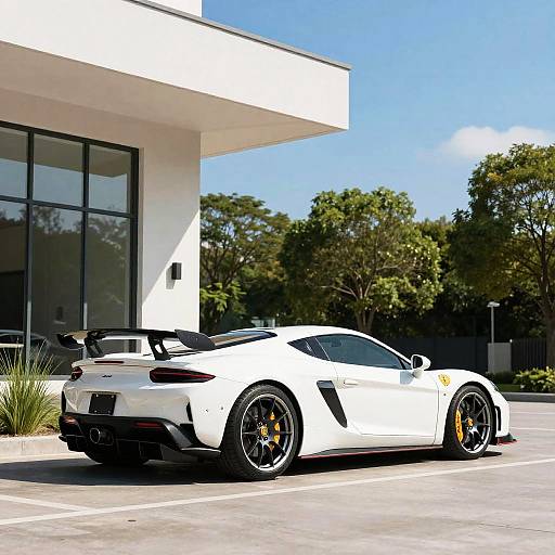 Sleek White Sports Car Under Modern Overhang