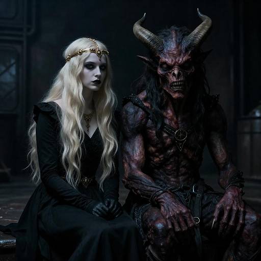 Industrial Night: Pale Woman and Horned Creature