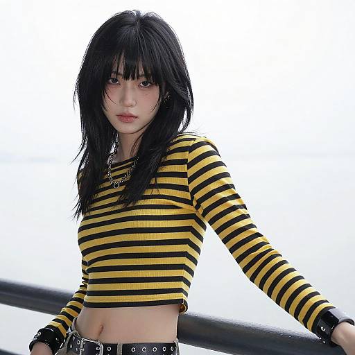 Young Woman in Striped Crop Top
