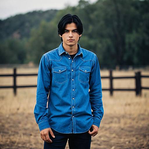 Realistic Male in Blue Shirt Outdoors