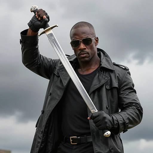 Intense Warrior in Dark Leather Attire