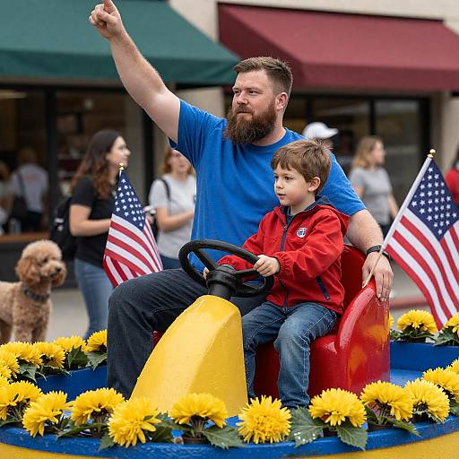 Joyful Parade Scene with Father and Son