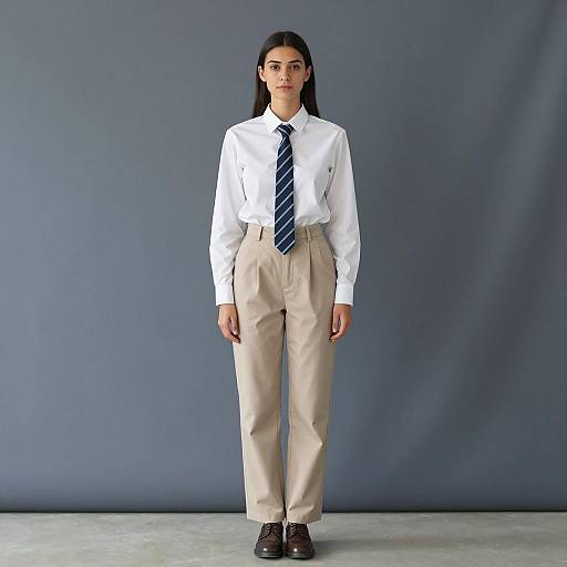 Woman in White Shirt and Navy Tie