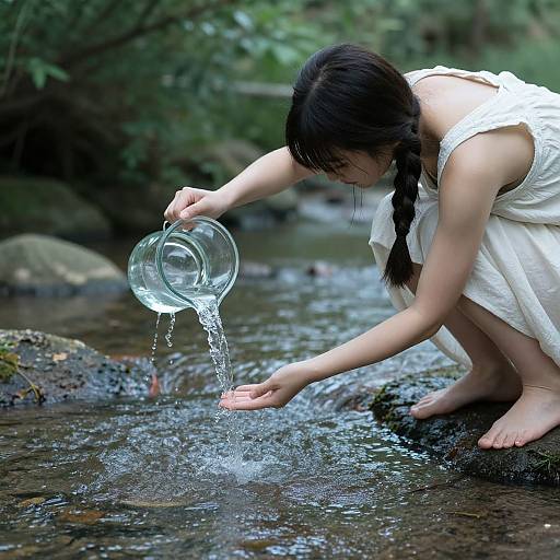 Woman Pouring Water into Stream