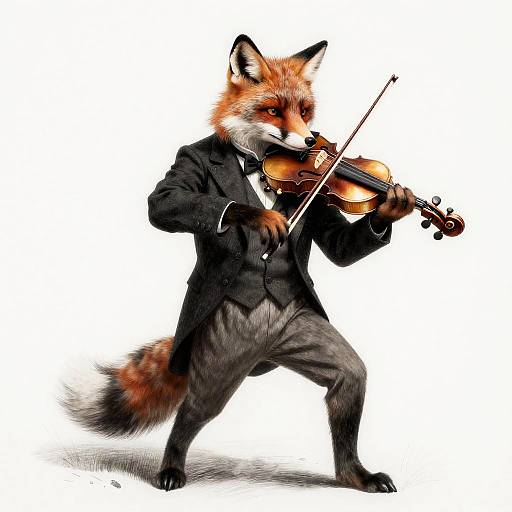 Anthropomorphic Fox Playing Violin in Victorian Suit