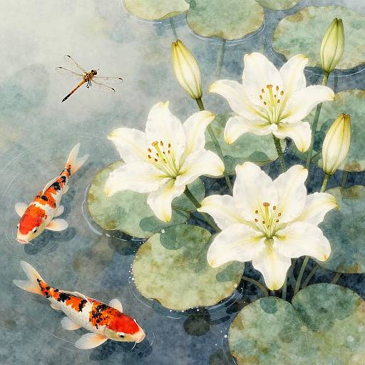 Serene Lily Pond Watercolor Scene