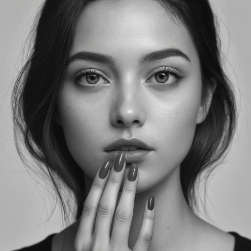 Monochrome Portrait of Woman with Painted Fingernails